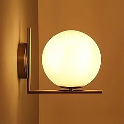 PRIYA LIGHT Round Wall Sconce Glass Globe, Mid-Century Modern Style Wall Lamp Light Fixture (White, Gold)-picture-31
