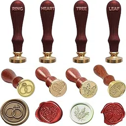 Curated Cart Wax Seal Stamp Set – 4 Unique Wooden Monogram Sealing Stamps | Heart, Ring, Tree, and Leaf Designs in Gift Box | Perfect for Cards, Letters, Envelopes, Wedding Invitations-image-18