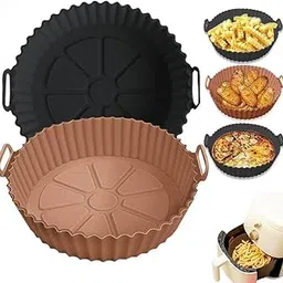 Silicone Air Fryer Liner Set, 20.3 cm Round Baking Tray with Handles, 2-Piece, Nonstick Reusable, Multicolor-picture-18
