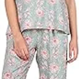 dress craft Women's Premium Rayon Night Suit Set in Light Green | Soft & Breathable Floral Print Sleepwear | Short Sleeve Top & Pyjama Set for Women-picture-22