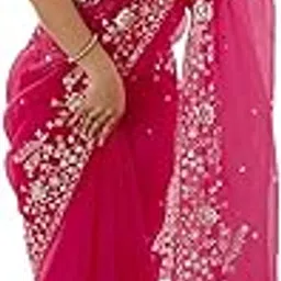 satrani Women's Organza Sequin Embroidery Saree with Unstitched Blouse Piece-picture-45