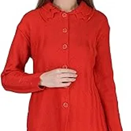 homry LADY WILLINGTON Women's Woolen Double Collar Cardigan - Daffodil Fabric Winter Wear Pure Wool Long Cotty Warm Cardigan for Women (Red, M)-picture-28