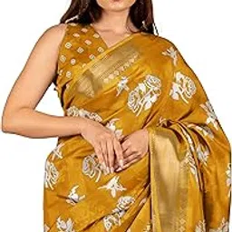 mirchi fashion Women's Cotton Blend Floral Printed Saree with Blouse Piece-picture-28