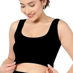 FIGAROFashion, Women's Sleeveless Crop Top, Black Scoop Neck Sports Bra, Athletic Workout Tank Top, Casual Yoga Wear-picture-55