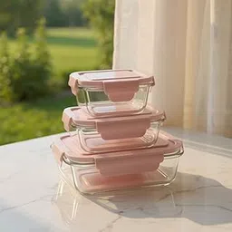 Set of 3 Glass Food Storage Containers with Airtight Pink Lids – Leakproof, Stackable, BPA-Free, Microwave & Freezer Safe – Meal Prep Containers-image-3
