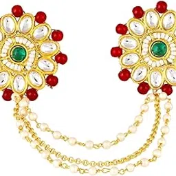 peora Gold Plated Red Green Kundan & Beads Studded Adjustable Twin Finger Ring Fashion Ethnic Jewellery for Women-picture-33