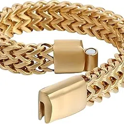 Men's Gold Charms Bracelet Magnetic Clasp Stainless-Steel Hip Hop Style Bracelet kada Double-Layer Cuban Chain For Mens,Boys,Women,Unisex pack of 1.-picture-19