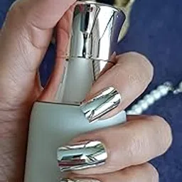 Nail It! Set of 12 Artificial/Press-on Designer Nails with Glue Tabs - Silver Chromatic image 1