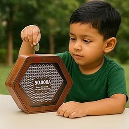 Jobber Wooden Piggy Bank for Kids, Adults | Hexagon Shape Money Saving Box | 50,000 Goal Tracker Smart Savings Challenge| Best Wooden Gift for Home, Office & Birthday-picture-23