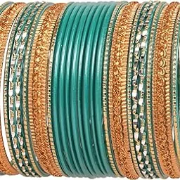 touchstone Indian Metal Bangles for Women Gold Alloy Bracelets desi 2 Dozen Bangle Collection Bollywood Women's Jewelry Set Multi Stacking Wide Chunky Textured Golden Set of 24 in Gold or White Tone-picture-22