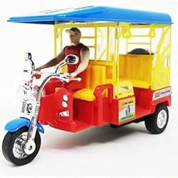 The Game Begins E-Rickshaw | Tuk Tuk Auto Rickshaw Toy for Kids | Miniature Auto Rickshaw | Die-Cast Vehicle Toy | Pull Back and Go Toy | Red and Blue Color-image-27