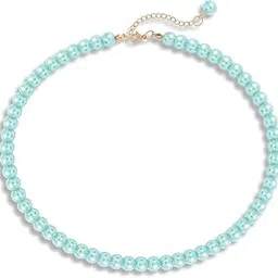 MANBHAR GEMS - Faux Pearl Necklace For Girl and Women Sea Green Pearl Necklaces for Women, 8MM Beaded Choker Necklace 1 Layer Beaded Mala Fashion Jewellery-image-86