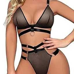 weavewear clothing Women Lingerie Set Lace Teddy Strap Babydoll Bodysuit Bra Panty Lingerie with Garter Belts and Stocking-picture-44