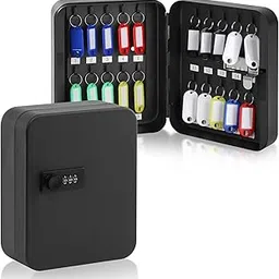 KYODOLED Steel Key Cabinet Wall Mount,Locking Key Organizer,Key Storage Lock Box With Code,Key Management With Combination Lock,20 Key Hooks & Tags Key Lab,7.87 X 6.3 X 3.14 Inch,(Black,20 Key)-picture-35