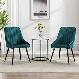 Finch Fox® Morris Velvet Dining Chair for Living Room, Bedroom, Home Office with Black Metal Legs in Teal Blue Color (Set of 2) image 1