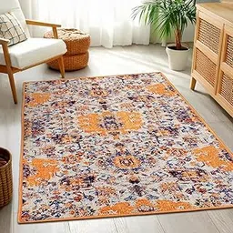 Status Contract Polyester Printed Vintage Persian Carpet Rug Runner with Anti Slip Backing, 5 x 7 Feet, Multicolour-picture-11