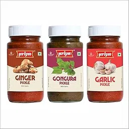Priya Pickles Combo of 3 Pickle With Garlic Total 900gm (Each 300g) I Ginger, Gongura, Garlic I Authentic Telugu Style Achar | Traditional South Indian Taste | Homemade Andhra Pickles | Glass Jar-picture-11