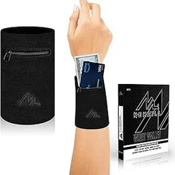 NEWZILL Wrist Wallet Wristband with Zipper - Cotton Sweatbands for Men & Women, Ideal for Sport, Running, Walking, Basketball, Football, Tennis, Hiking, Workout, and More Long Black-image-49