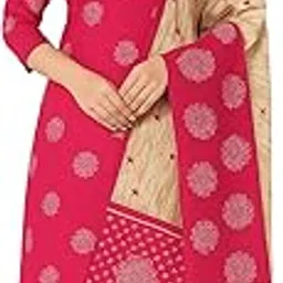 Cotton Unstitched Dress Material with Dupatta, Floral Print, 3-Piece Set, (PINK)-picture-45