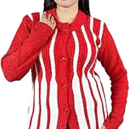 creative panther Women's Knitted Wool Cardigan, Red and White Striped Pattern, Long Sleeve Button Front, Regular Fit Winter Sweater-picture-23
