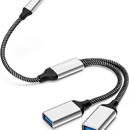 USB-C Male to 2 USB Female Splitter Cable Adapter, Dual USB A Port Hub for Data Transfer/Charging, Additional Extender Data Split Power Cord Extension for Car/Laptop/Mac/PC (Silver) image 1