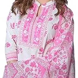 arayna Women’s 100% Cotton Jaipuri Printed Straight Kurta Set with Pant & Dupatta Ethnic Suit-picture-48