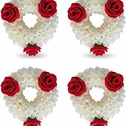 Scrunchie Style Mogra Gajra Hand Bracelet with Rose Accent for Wedding Bridal Jewelry Indian Festive Party Traditional Floral Accessory (Pack of 4)-picture-24