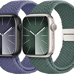 Fullmosa 2 Pack Magnetic Braided Bands Compatible Apple Watch Strap 49mm 46mm 45mm 44mm 42mm(S3/2/1),Soft Nylon Elastic Strap for iWatch Ultra3/2/1 Series 11 10 9 8 7 6 5 4 3 SE SE2,Green/Blue Grey-picture-20