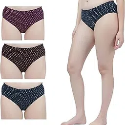 kavinor Printed Hipster Panties for Women Combo 100% Cotton Mid Waist Full Coverage Briefs with No Mark Elastic Waistband Innerwear Printed Panties (Assorted Colour Pack of 3)-picture-53