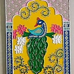Rema Fabtex Art - Beautiful Home Decor Lippan Art Mud Mirror Wall Decor Handmade Wall Art Peacock (12 x 8 Inch)-image-81
