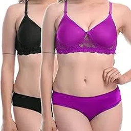 fims - fashion is my style Women Padded Set Lace Cotton Non Wired Full Coverage T-Shirt Push up Teenage Regular Comfortable Combo Pack Multi-Color Cup B-picture-19