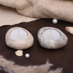 Katkaria Creations Marble Pebble Tea Light Holder Set of 2 | Soapstone Candle Holder for Home Decor and Candle Light Dinner | Handcrafted by Indian Artisans | Festive Gifting | 2 Tea Lights Included-picture-64