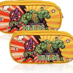 kuber industries Pack of 2 Pencil Pouch | Waterproof Stationary Bag | Geometry Box | Multi-Purpose Travel Pouch | 2 Compartments Utility Pouch | Marvel Hulk | Yellow-picture-31