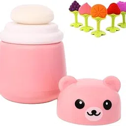 TENIYU Portable Baby Skin Care Baby Powder Puff With Box Holder Container For New Born Baby Face & Body, Puff Powder Box With (Any One Teether Free) (Pink)-picture-11