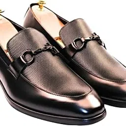 lucca italy Genuine Leather Men's Premium Loafers, Textured Dress Shoes with Metal Buckle, Classic Business Formal-picture-21