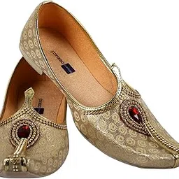 deeuco Men's Ethnic Golden with Maroon Stone Design Wedding and Sherwani Jutti,Mojari-picture-32
