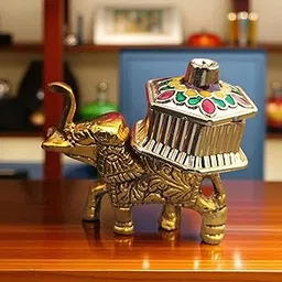 GoodleyIndia Metal Elephant with Sindoor Dani,Tilak Stick Decorative Showpiece Kumkum Box on Metal Elephant with Beautiful Stick for Multi-Purpose (kumkum Box, Peacock Shape Stick)-picture-31