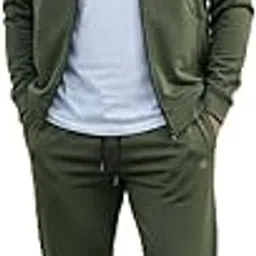 lionies Men's Athletic Track Suit Set, 2-Piece Casual Sports Wear With Full Zip Jacket and Jogger Pants (IN, Alpha, 2XL, Regular, Big, dark olive green)-picture-11