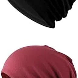 myaddiction 2 Pieces Cotton Slouchy Baggy Beanie Chemo Hat Slouchy Cap Black+Red-picture-20