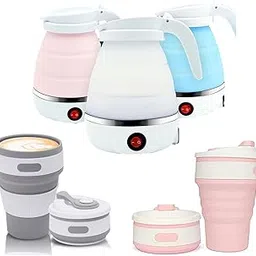 DLALA Travel Folding Electric Kettle, Portable Electric Kettle, 600ml + Portable Tea Coffee Cup Water Thermos Travel Mug with Lid 350ml (Random color) (1xKettle+2xCup)-image-56
