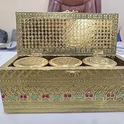 KSR. Golden Oxidized Wooden Dry Fruit Jar Box with Glass Jar (1 Jar Box) | Elegant Wedding & Return Gift Boxs | Decorative Dry Fruit Container for Festive & Home Use (Golden, 3 JAR)-picture-20