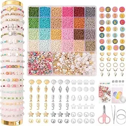 JHWELRG DIY Beads for Bracelets, with Morandi Letter Beads and Transparent Milk Glass Beads Set, Jewellery Making Kit for Christmas, DIY Bracelet Making Kit, Parties, Holidays-picture-19