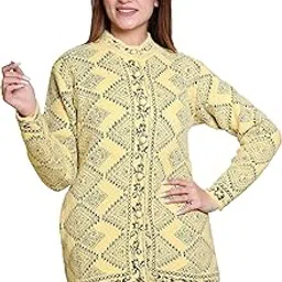 grand line Women's Woolen/Acyrlic Winter Wear Warm Full Sleeve Knitted Cardigan/Sweaters Hair Yarn Long Coat Pullover Computer Knitted Jaquard Design | Size Suitable for Land XL | Beige-picture-29