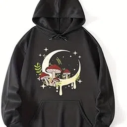 pdkfashions Moon Print Hooded Neck Sweatshirt Fleece Fabric Long Sleeves Front Pocket Winter Wear Hoodies (Black)-picture-22
