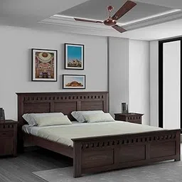 AIREN DECORE Sheesham Wood Armania King Size Bed Without Storage Wooden Double Bed Cot Palang Furniture for Bedroom Living Room Home (Walnut Finish)-image-47