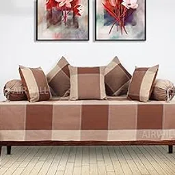 AIRWILL Opulent Diwan Set – Stylish & Comfortable Cotton Set with Coordinated Cushion & Bolster Covers - Pack of 8, Brown-picture-19