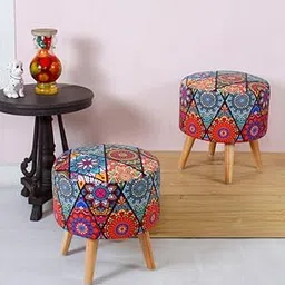 ShadowKart Pouffes Sitting Stool for Living Room, Mudda Puffy Wooden Ottoman Stools, Pouffe Footstool, Pouf for Office Home Decoration, Stool Combo, 16X16X18 Inch, (Jaipuri-Big Diamond), Multicolor-picture-32