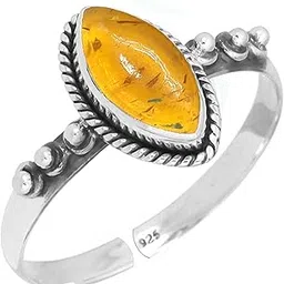 jeweloporium Boho Handmade Jewelry Natural Gemstone Pearl, Turquoise, Agate, Onyx Marquise Genuine 925 Sterling Silver Adjustable Ring For Women image 1