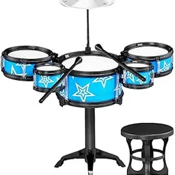 SECRET DESIRE Simulation Kids Drum Toys Playset Jazz Drum Kits for Kids Boys Holiday S Blue with Chair-picture-29