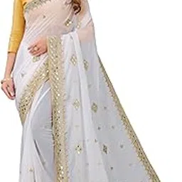 VIVAN ART, Heavy Designer Embroidery Machine Work With Real Mirror Hand Work Traditional Georgette Saree - (Saree With Unstitched Blouse Piece)-picture-54